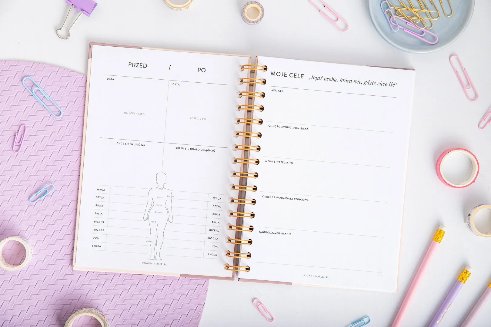 Planer fitness - strony cele oraz przed i po