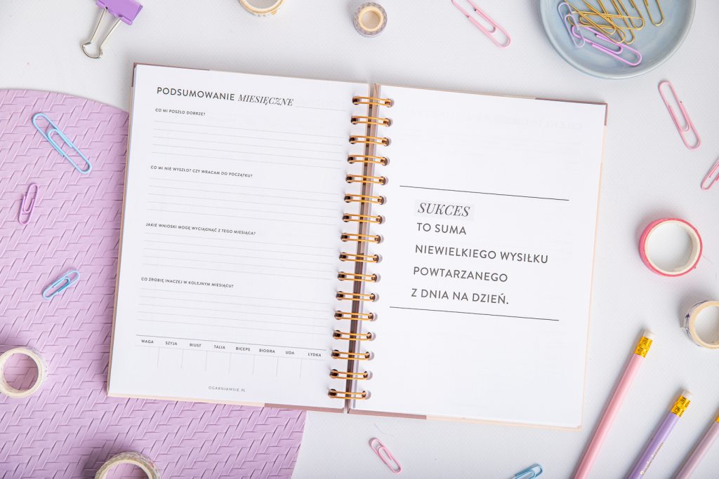 Planer fitness - strony podsumowanie miesięczne