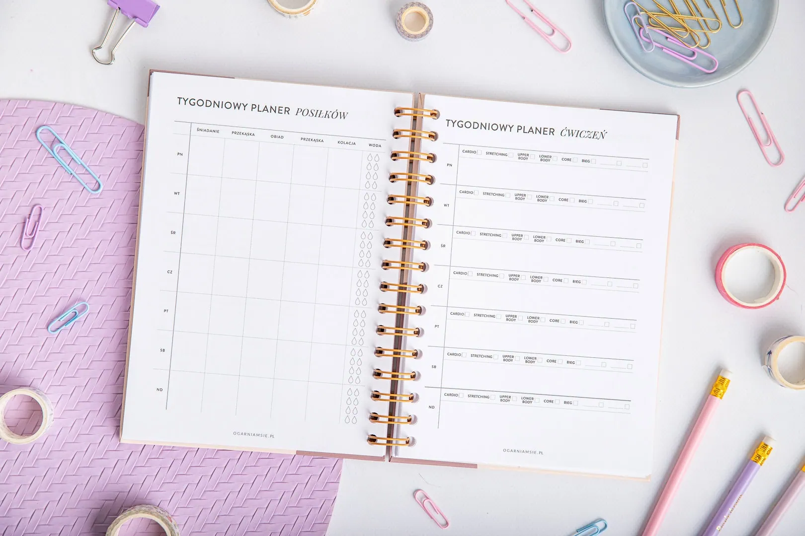Planer fitness - strony tygodniowy planer posiłków i ćwiczeń