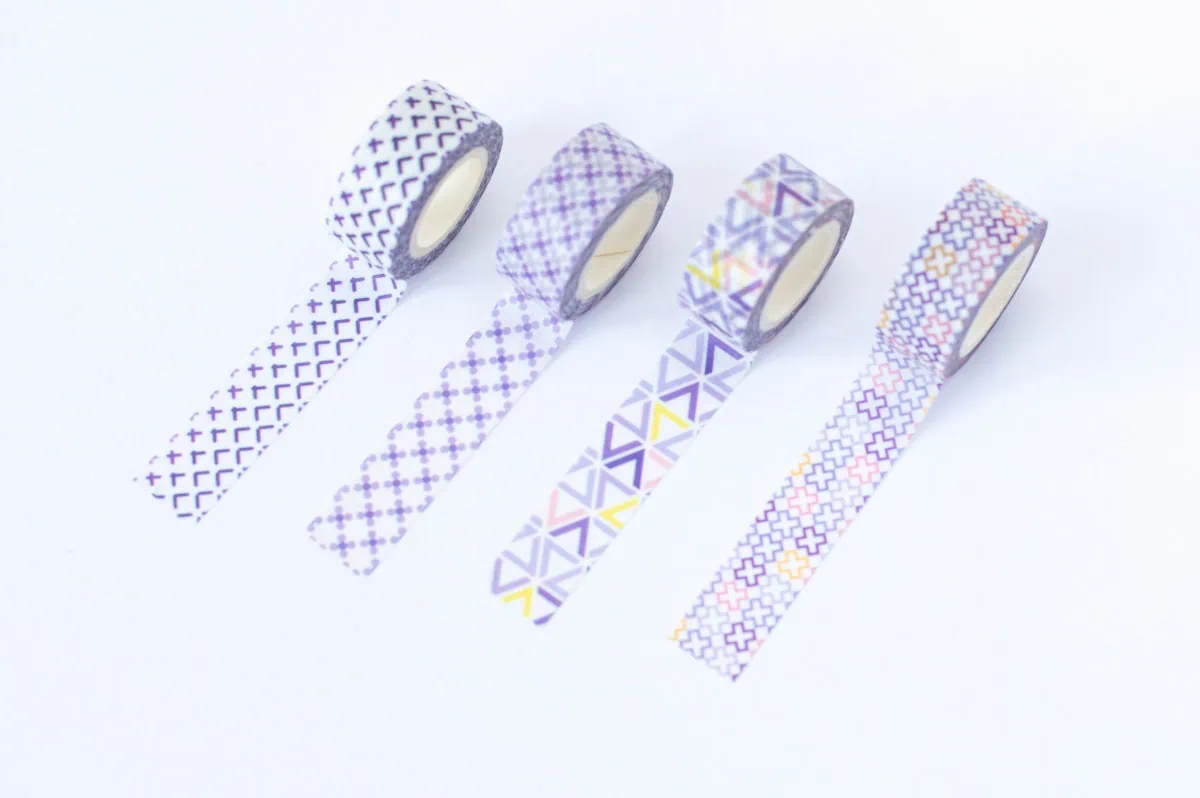 taśma dekoracyjna washi fioletowe wzory