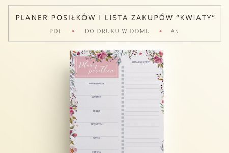 Planer posiłków i lista zakupów “Kwiaty” do druku mockup