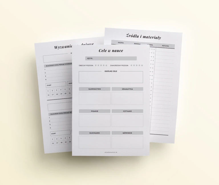 nauka języka, dodatek do planera mockup