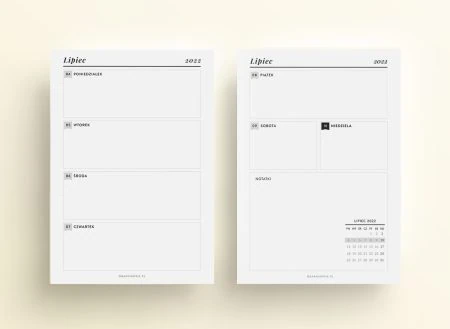 Organizer OgarniamSię 2022 tydzień na dwóch stronach w poziomie mockup
