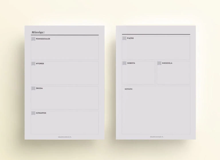 tydzień na dwóch stronach w poziomie, organizer bez dat mockup