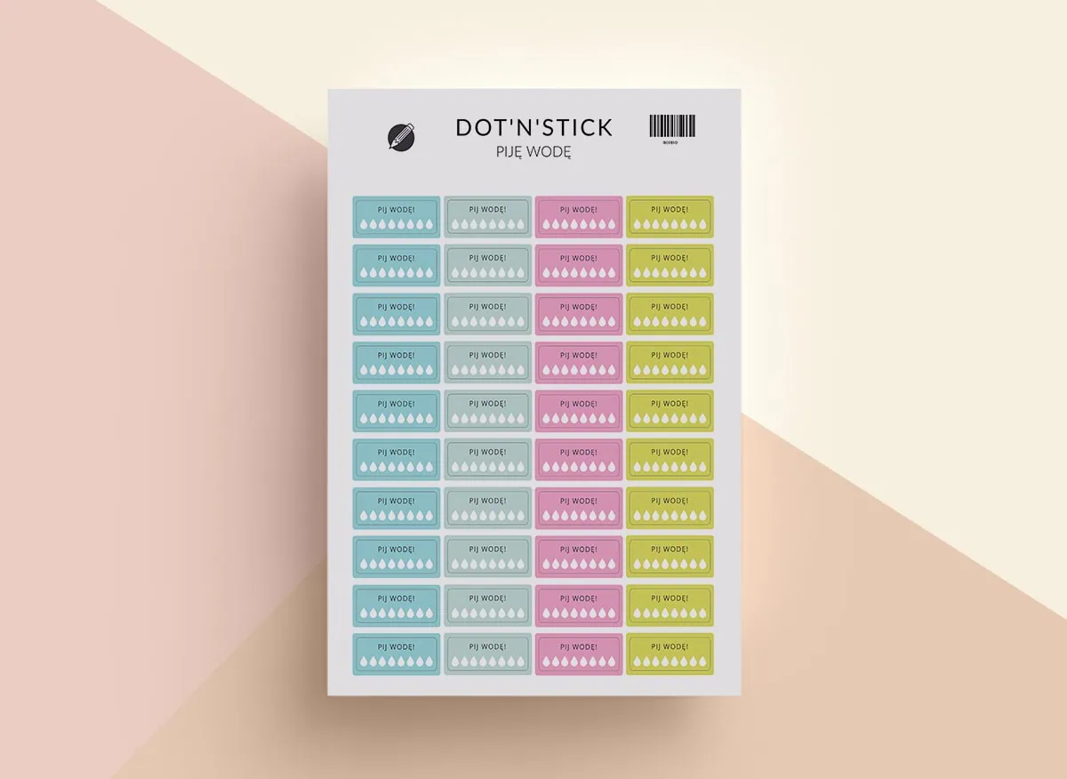 Piję wodę naklejki dot'n'stick mockup