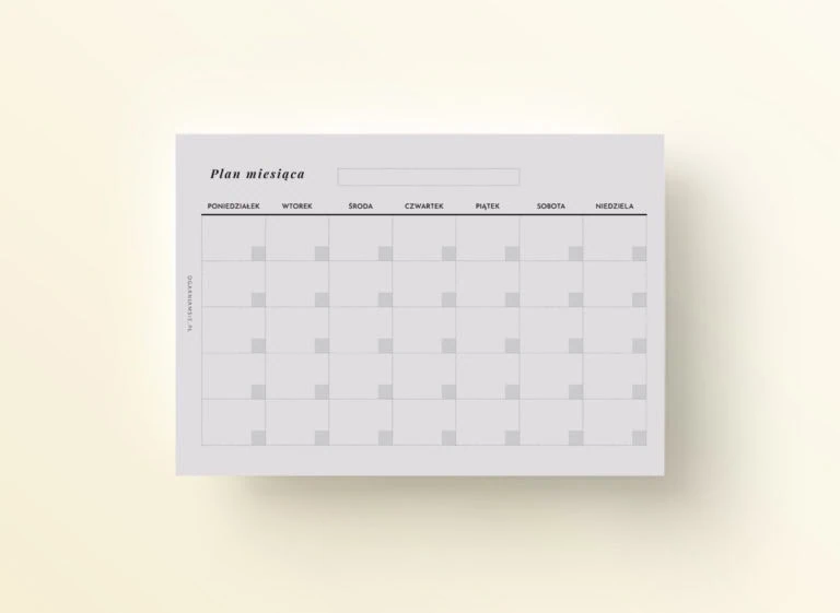 Wkład do organizera | Planer miesięczny bez dat