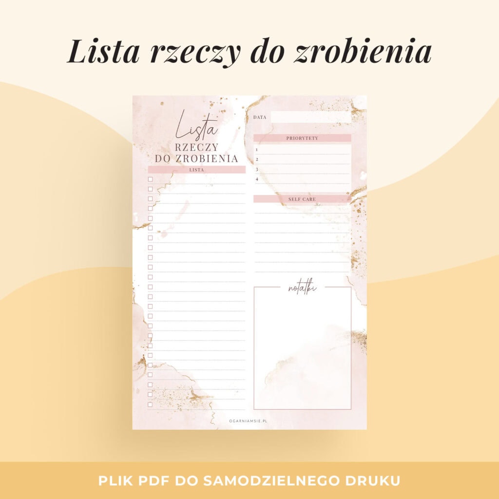 Planer Lista zadań “Glamour” do druku | To do list do druku | Format A4