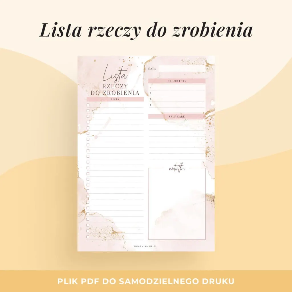 Planer Lista zadań “Glamour” do druku | To do list do druku | Format A4