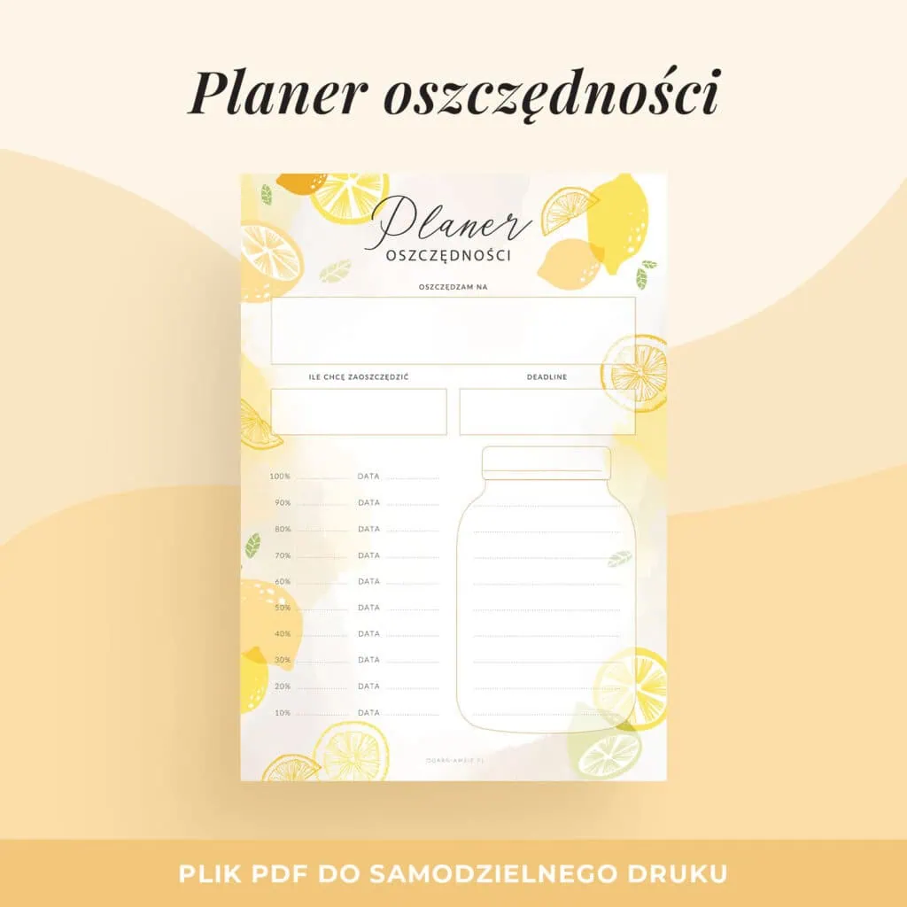 Planer oszczędności do druku | Format A4
