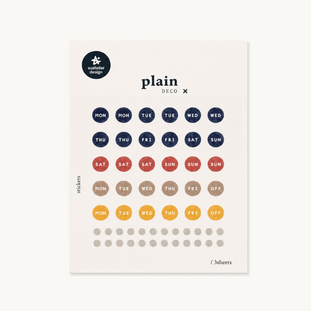 Papierowe naklejki do planera i bullet journal "Dni tygodnia w kółeczkach"