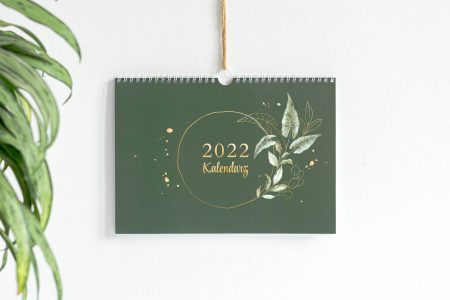 Kalendarz 2022 złote liście - spiralowany okładka