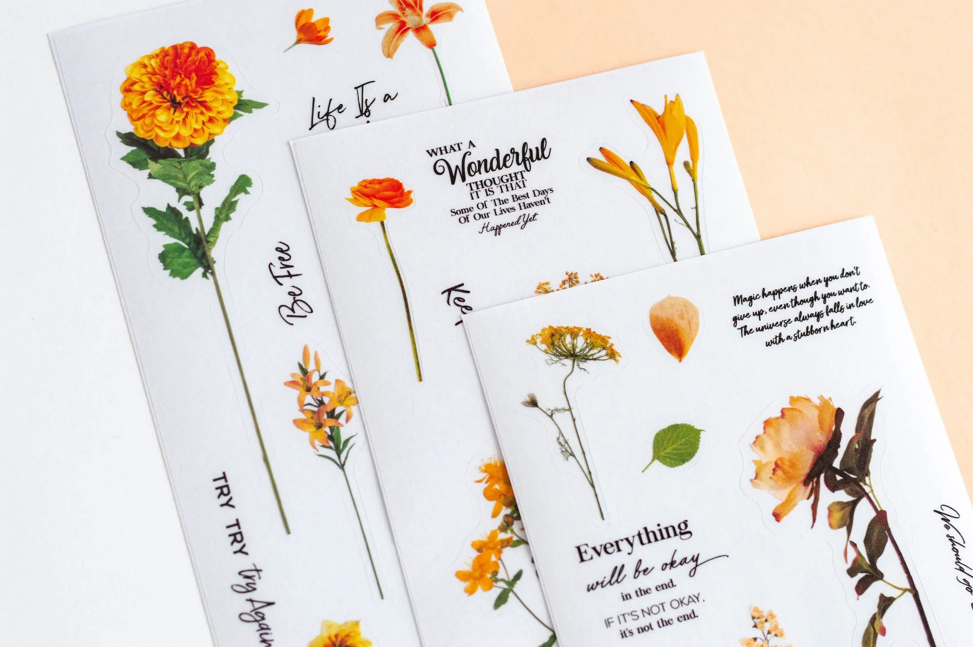 Zestaw 3 arkuszy naklejek w kwiaty - kompozycja