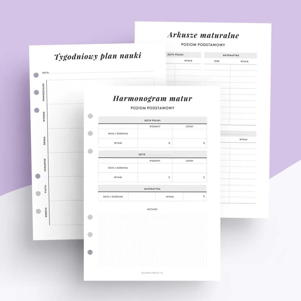 Planer maturalny - wkład do organizera