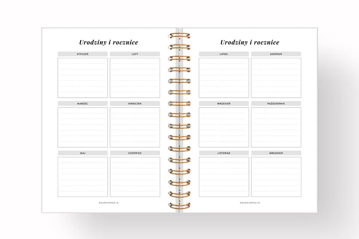 Dodatek do planera - urodziny i rocznice