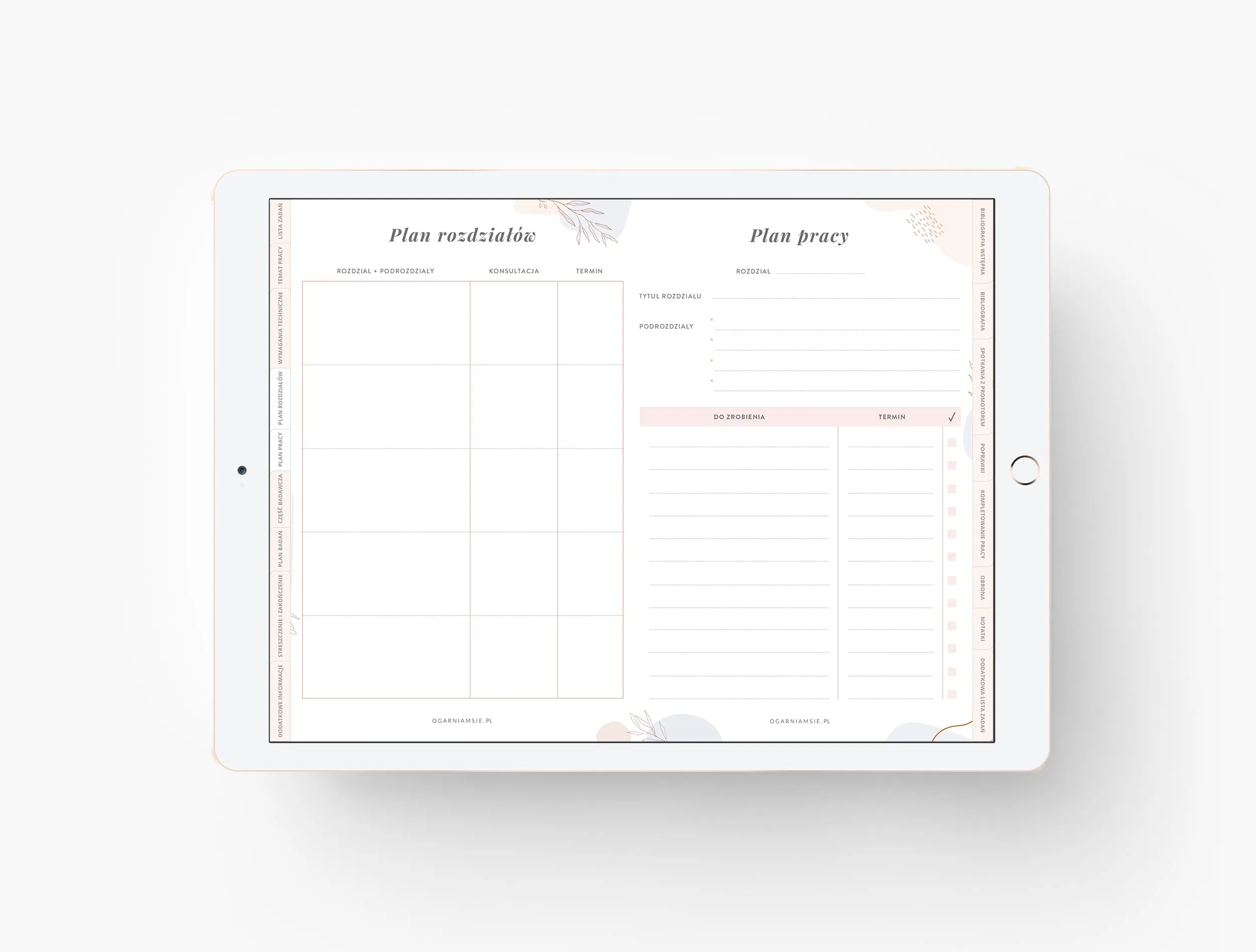 Planer pracy dyplomowej na iPada