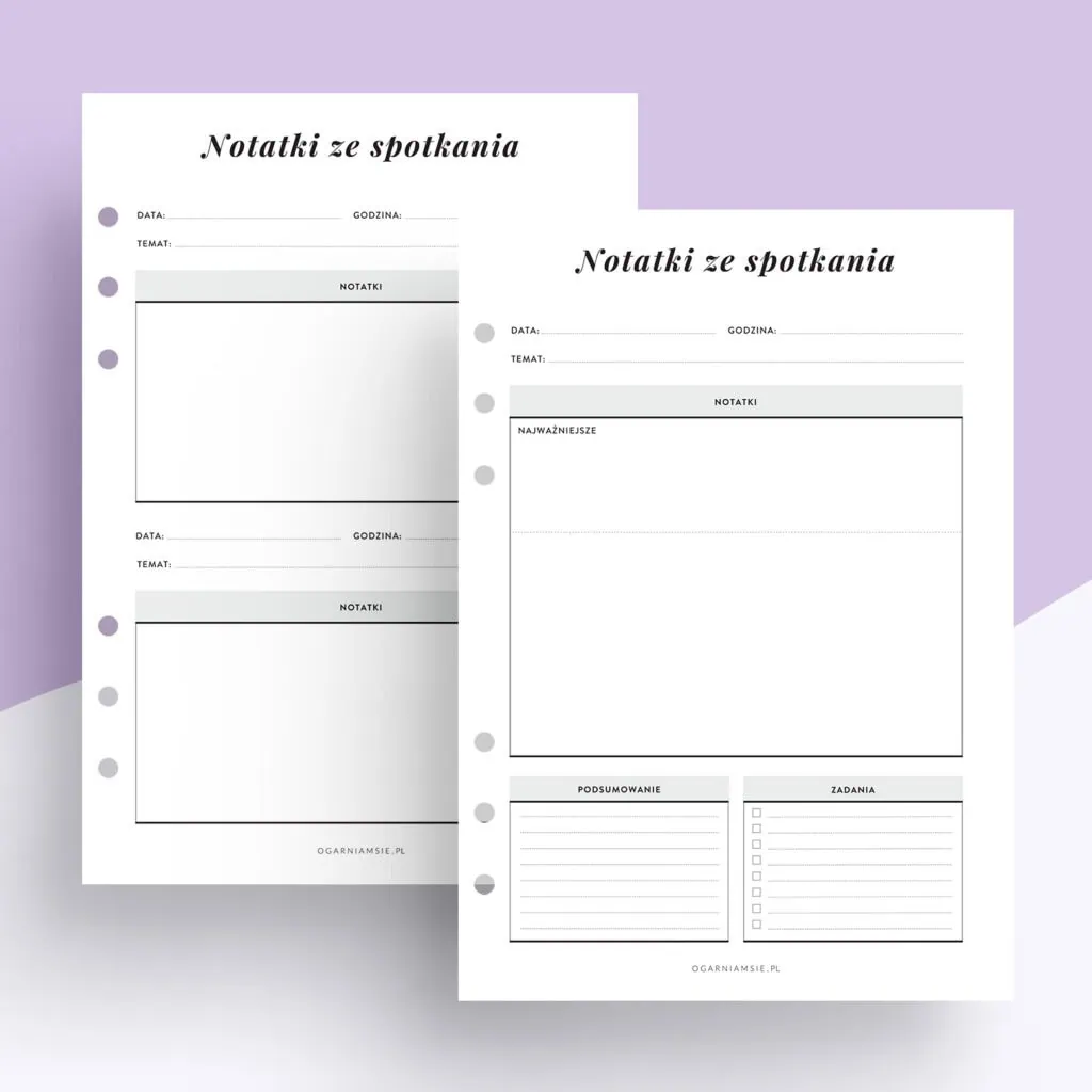 Notatki ze spotkań - wkład do organizera