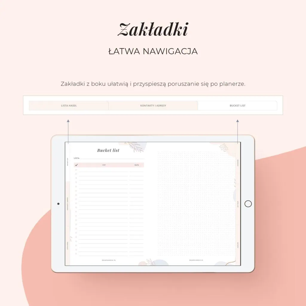 Dodatek Basic do planera na iPada | Zakładki