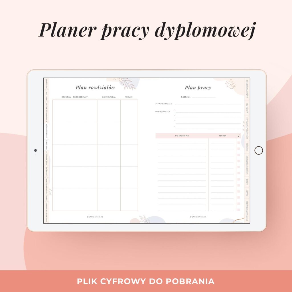 Planer pracy dyplomowej na iPada