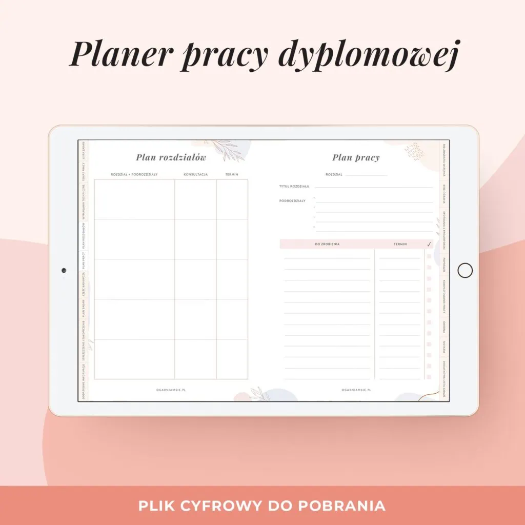 Planer pracy dyplomowej na iPada