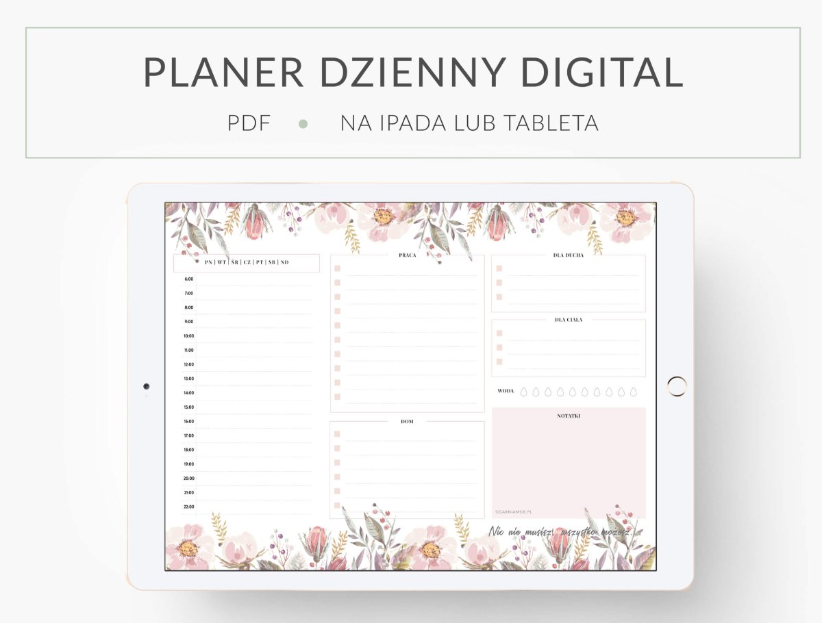 planer digital, dzienny, kwiatowy wzór