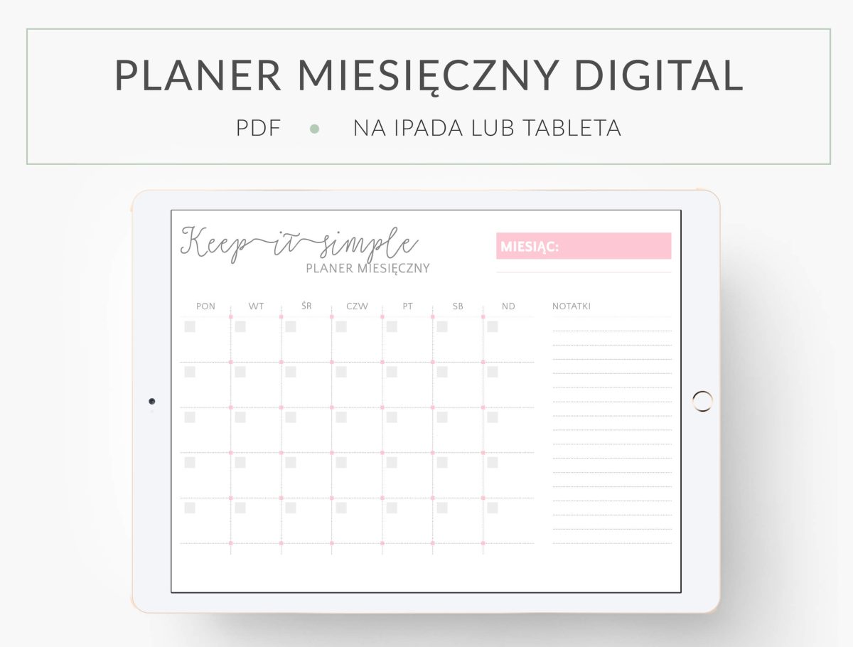 planer cyfrowy, planer miesięczny, minimalistyczny