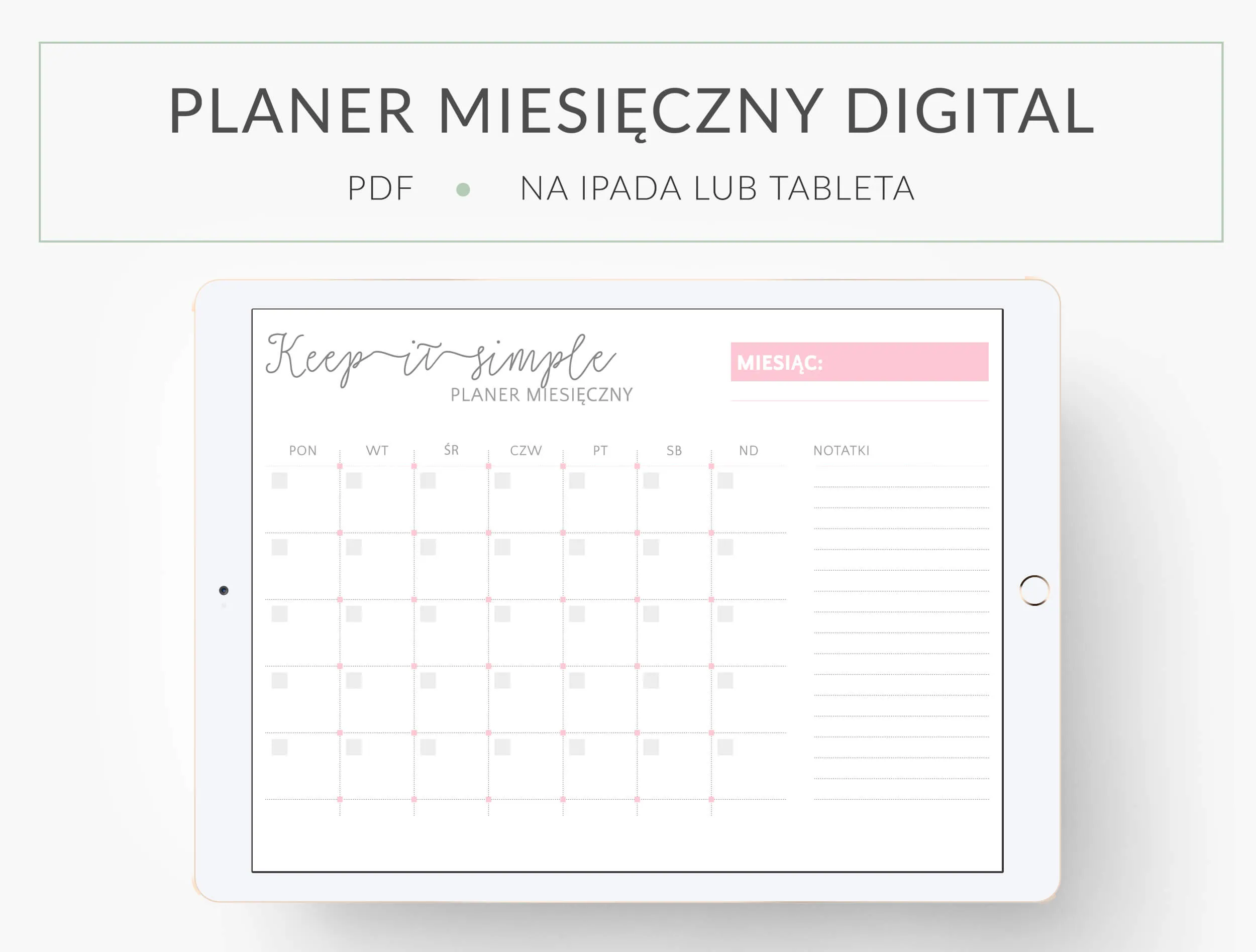 planer cyfrowy, planer miesięczny, minimalistyczny