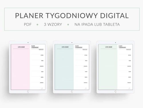 Planer cyfrowy, planer tygodniowy, pastelowe kolory, lista zadań