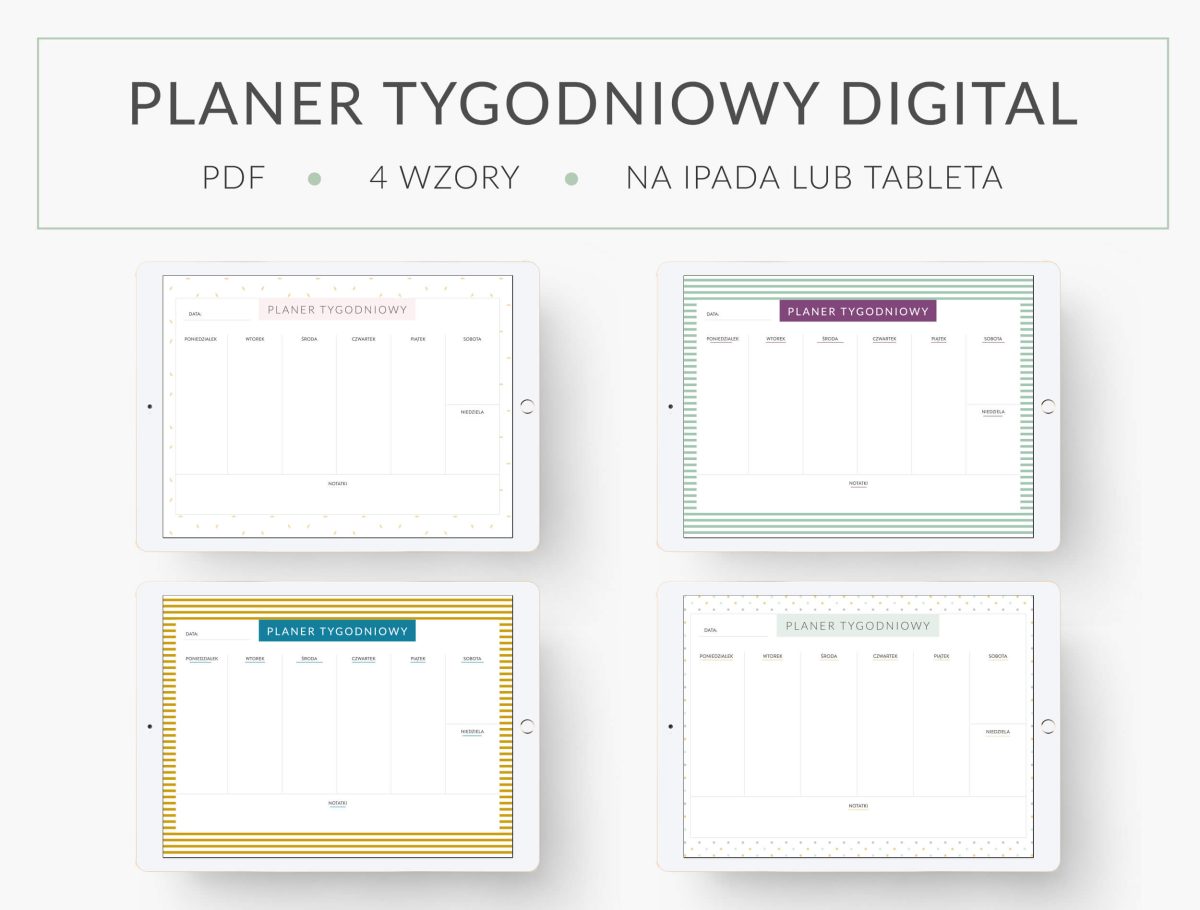 Planer na Ipada, tygodniowy, zestaw plannerów digital, bez dat