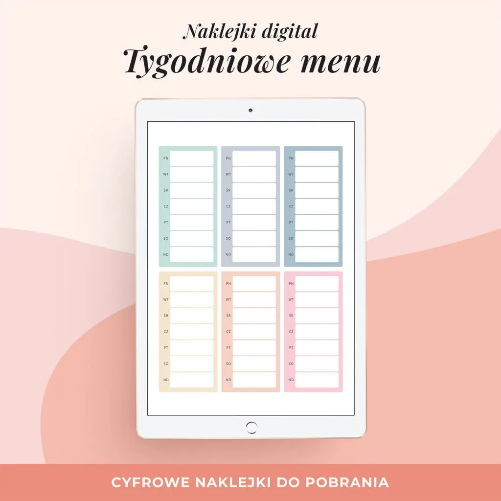 Naklejki do planera cyfrowego - Tygodniowe menu