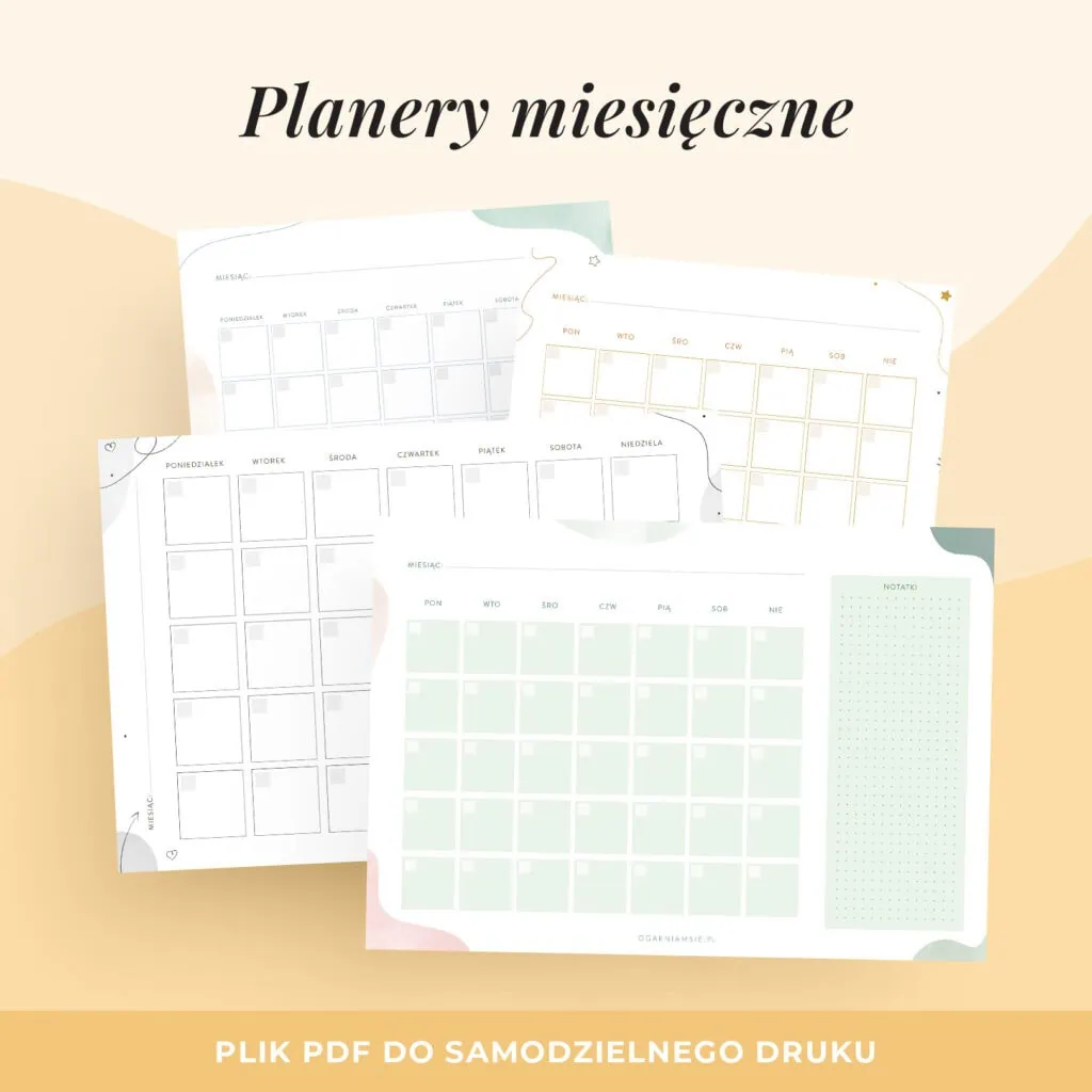 Planer miesięczny do druku – zestaw