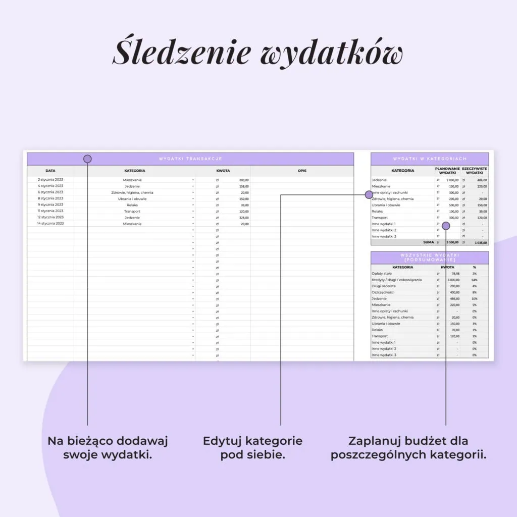 Prosty budżet domowy – Arkusz Google i Excel | Zakładka do śledzenia wydatków