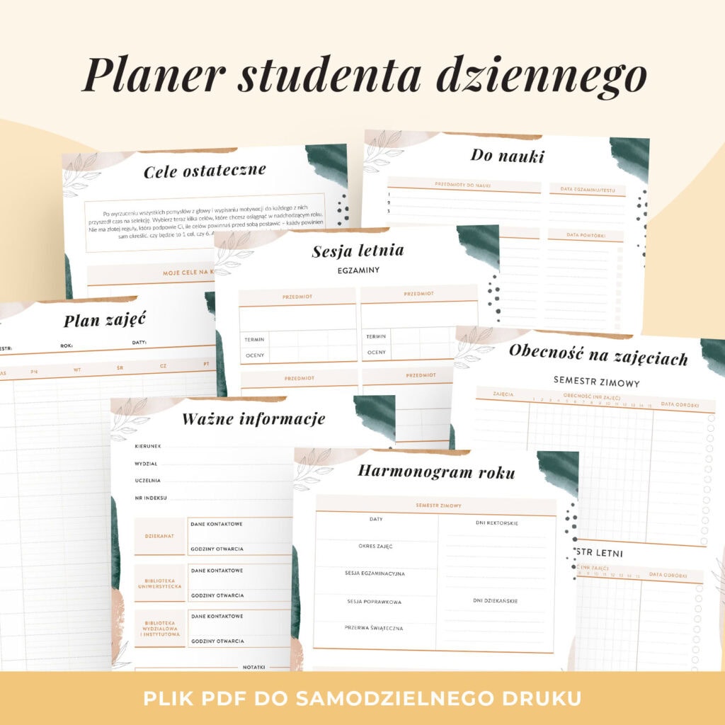 Planer studenta do druku | Planer studenta PDF