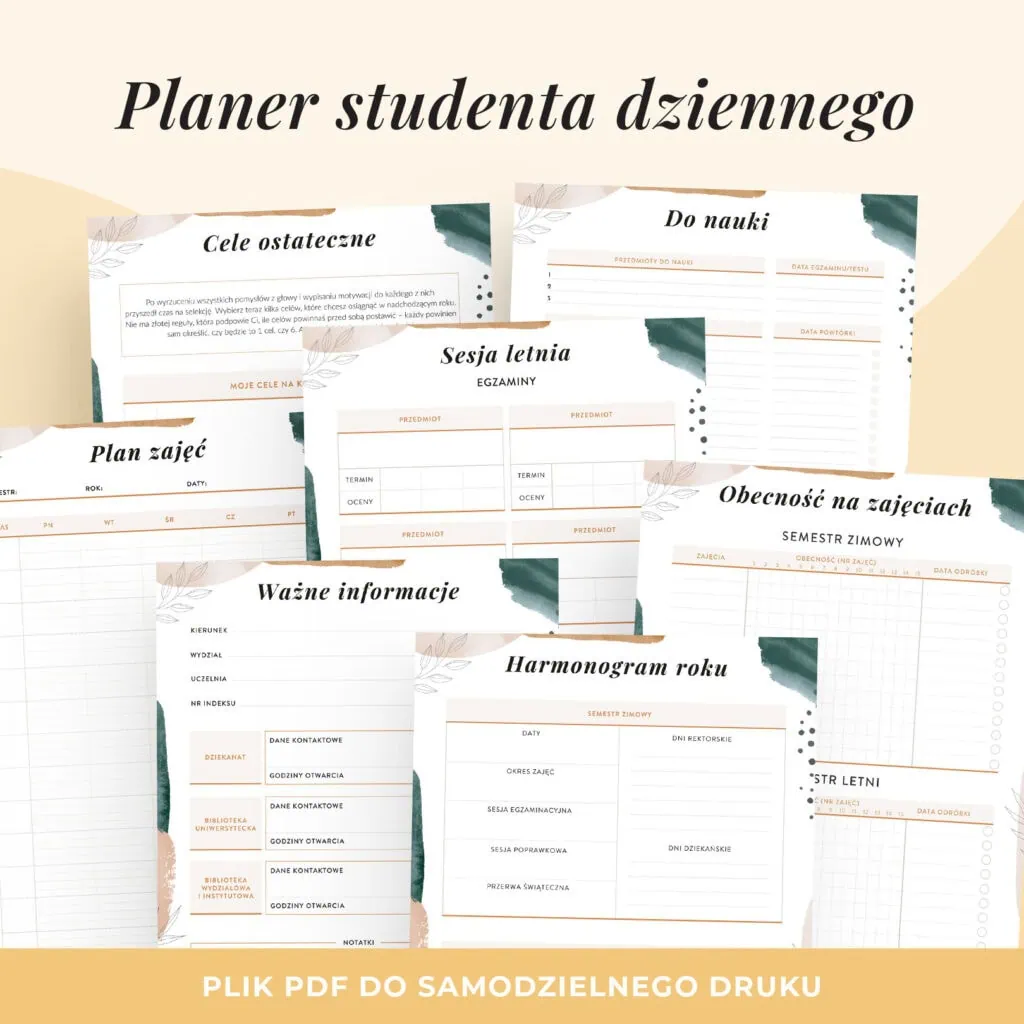 Planer studenta do druku | Planer studenta PDF