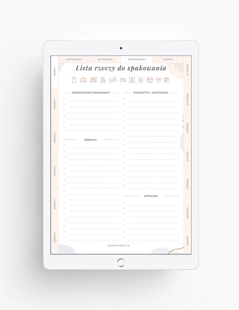 Planer wyjazdów i wycieczek na iPada