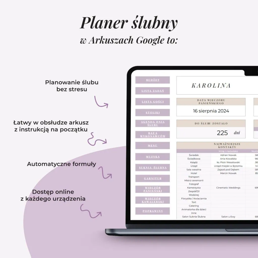 Planer Ślubny - Arkusz Google
