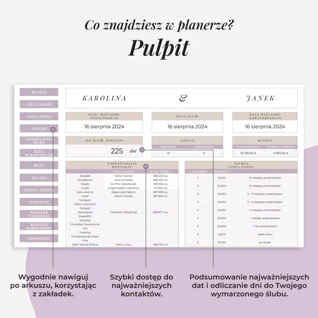 Planer Ślubny online - Arkusz Google | Pulpit