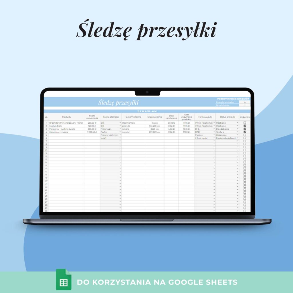 Ogarniam moje zakupy internetowe - Arkusz Google