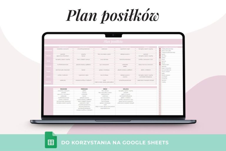 Planer posiłków excele, plan posiłków arkusz Google, szablon