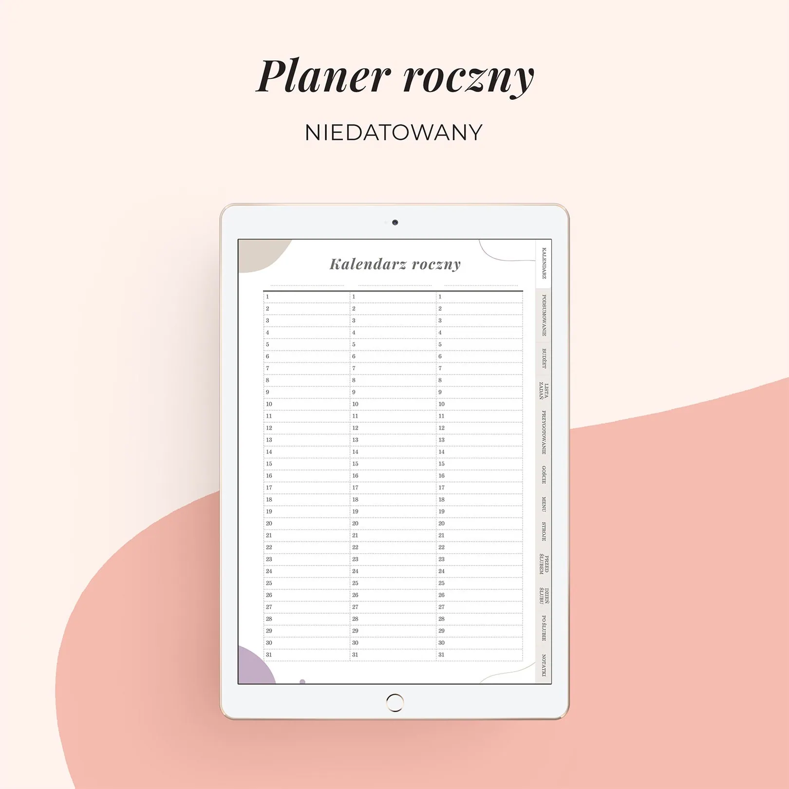 Planer ślubny na iPada niedatowany planer roczny