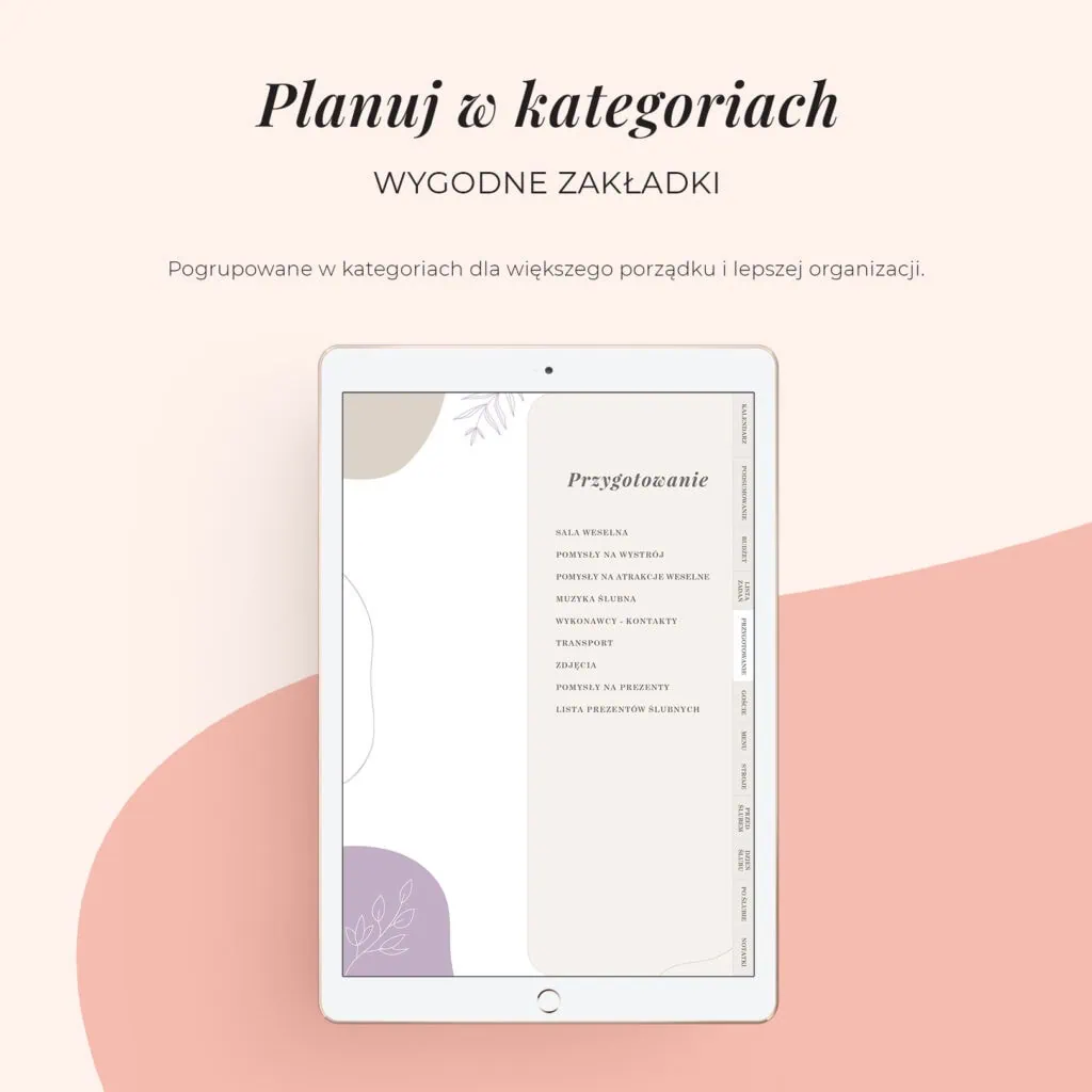 Planer Ślubny na iPada | Planowanie w kategoriach