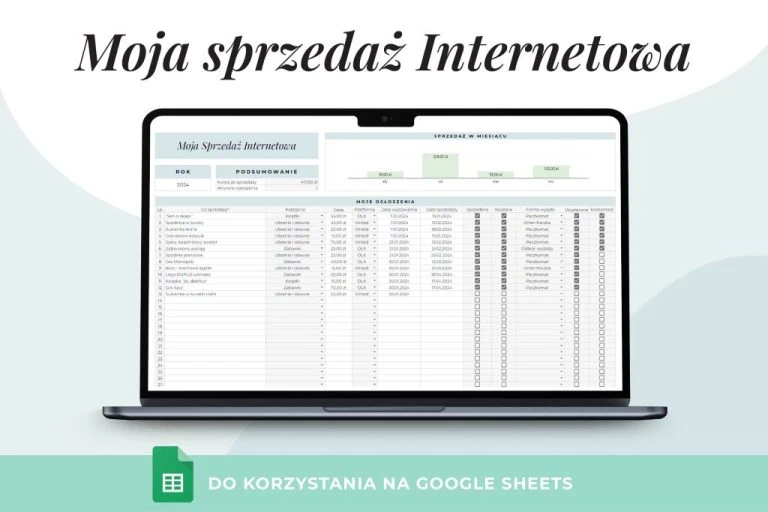 Sprzedaż Vinted i OLX, sprzedaż internetowa, arkusz google, szablon