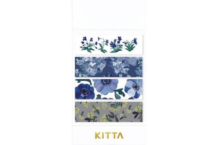 washi tape, niebieskie kwiaty