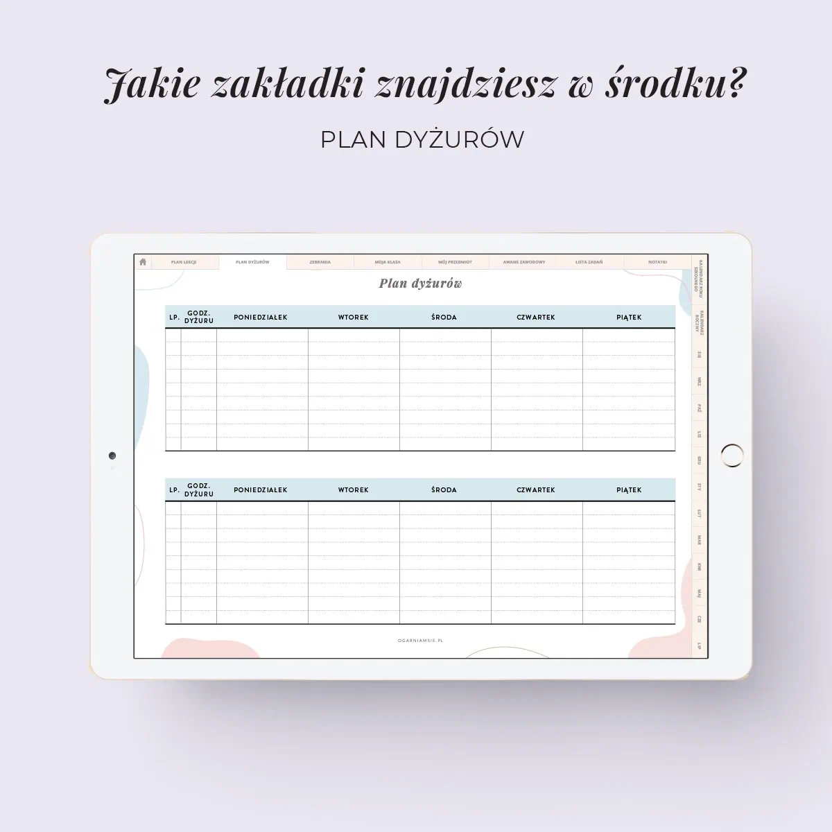 Digital planer nauczyciela - zakładka plan dyżurów