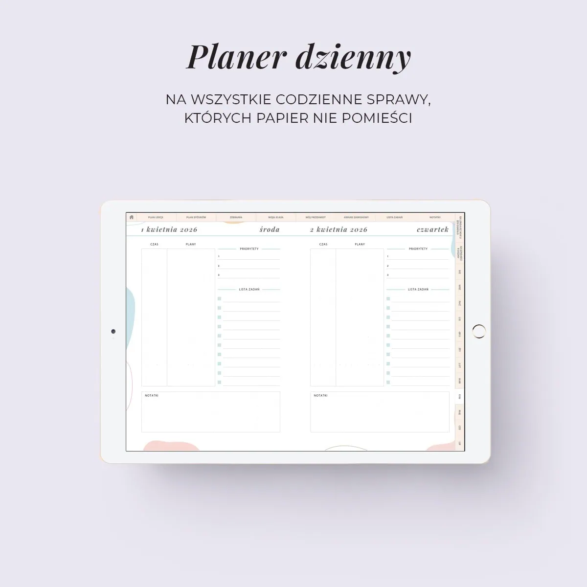 Digital planer nauczyciela - zakładka planer dzienny