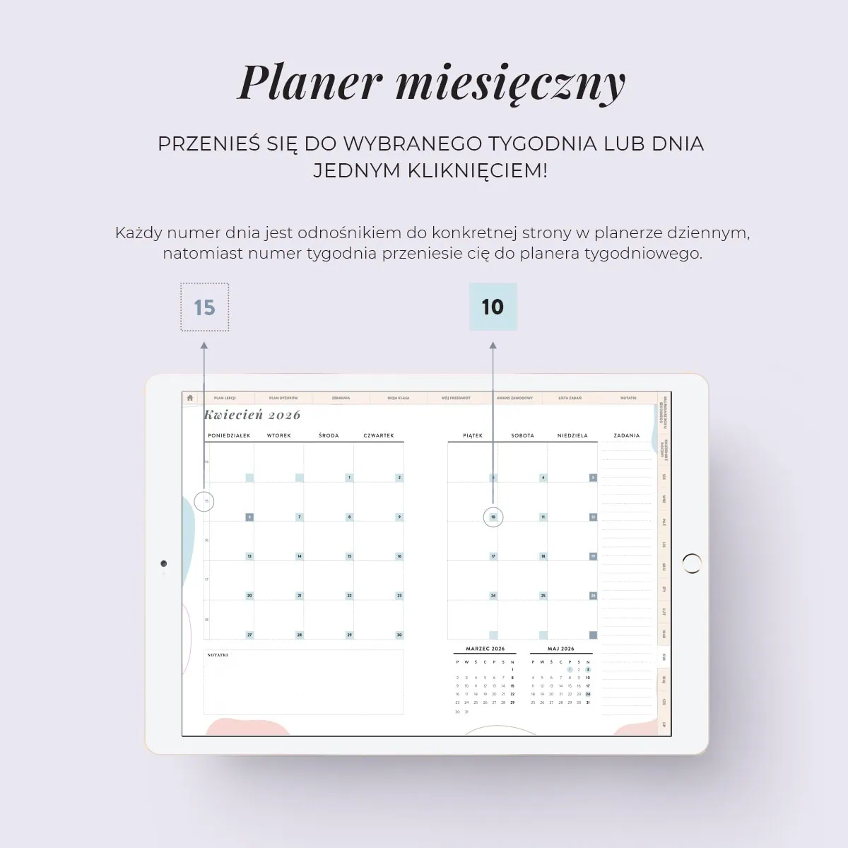 Digital planer nauczyciela - zakładka planer miesięczny