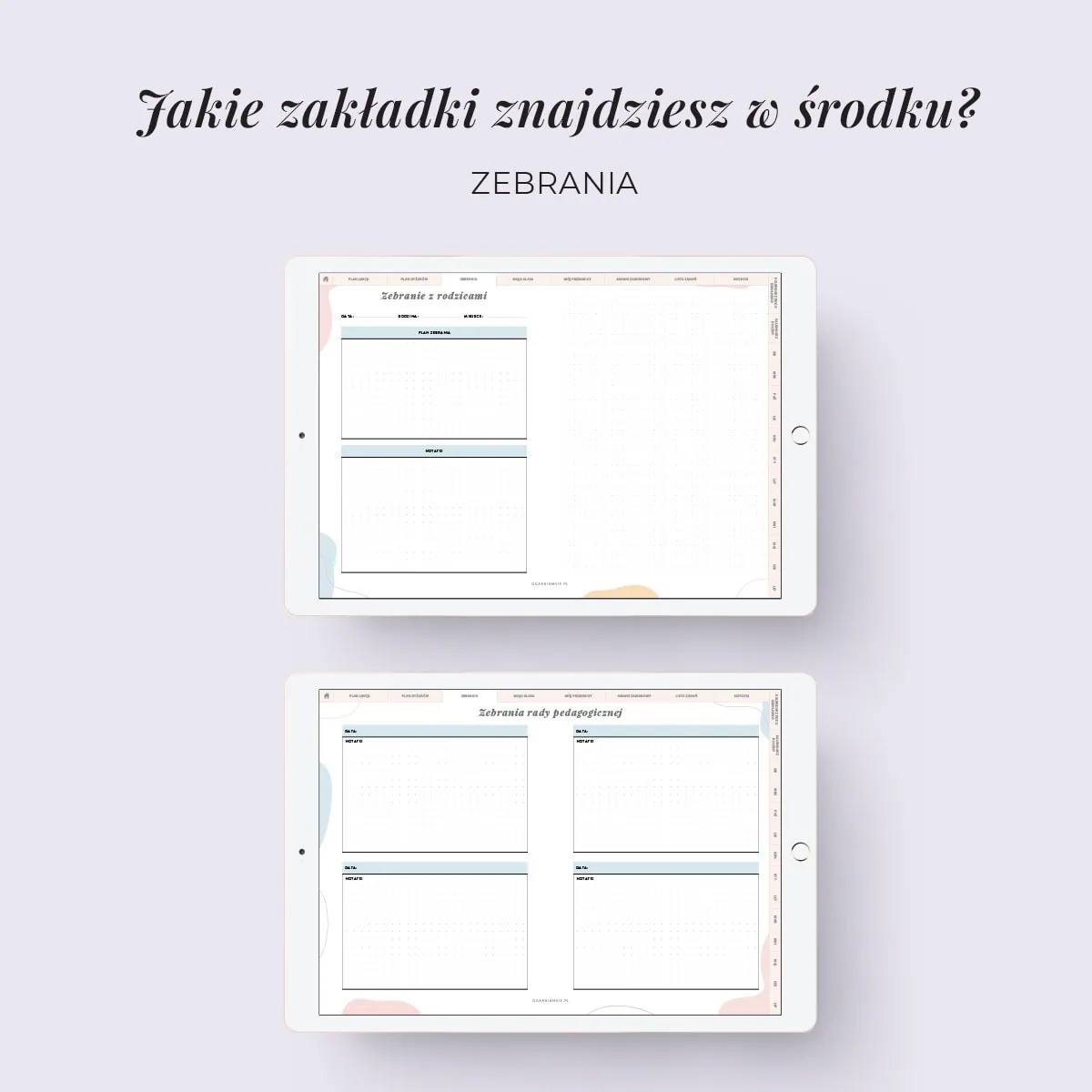 Digital planer nauczyciela - zakładka zebrania