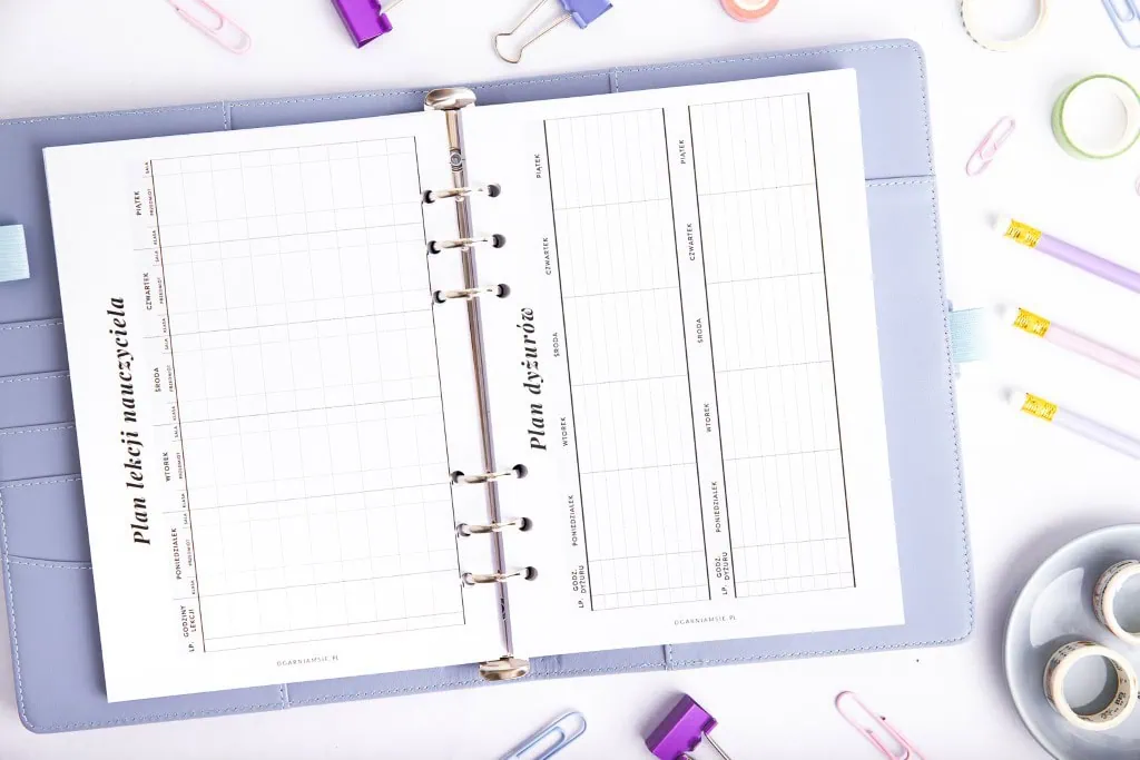 plan lekcji nauczyciela, wkład do organizera