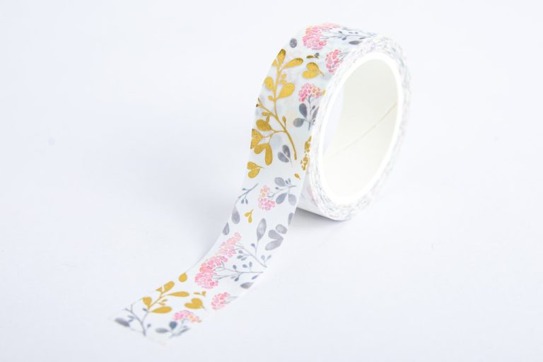 washi tape, złote kwiaty