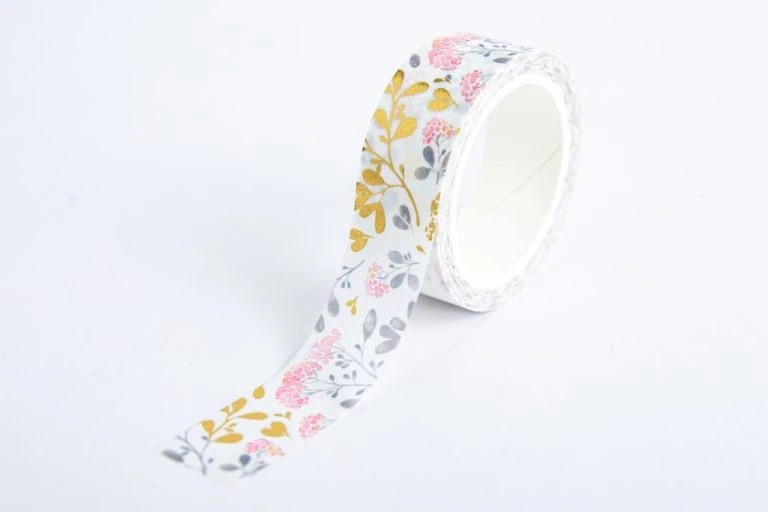 washi tape, złote kwiaty