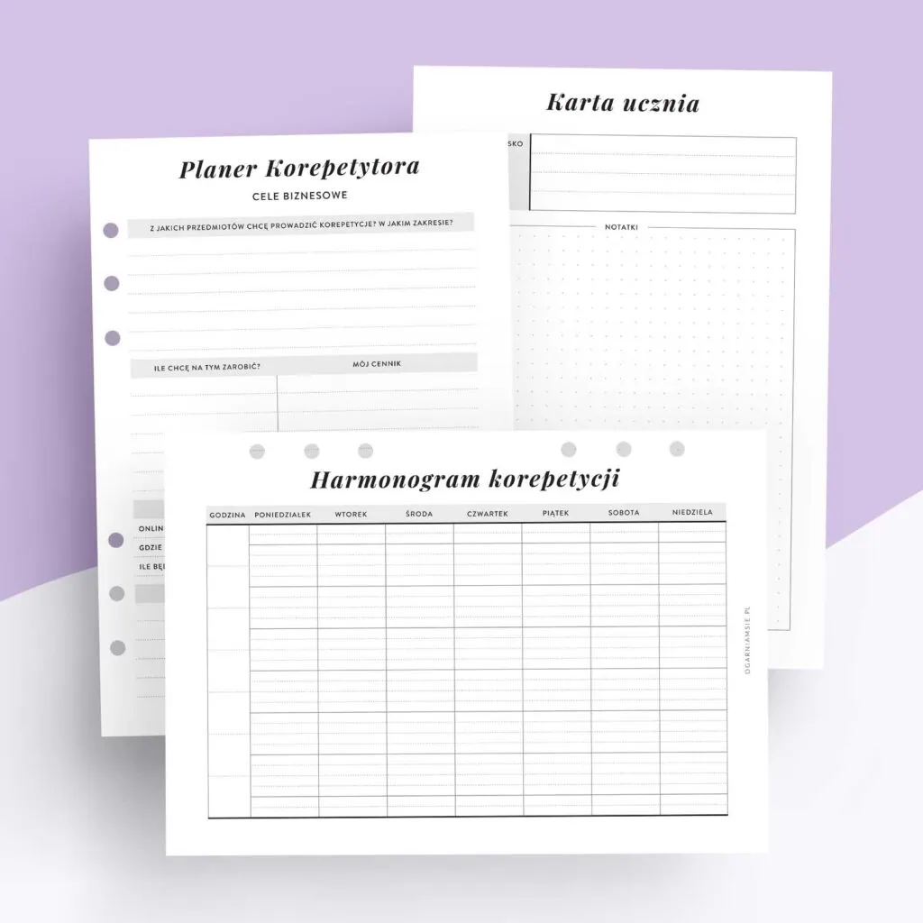 Planer korepetytora - wkład do organizera